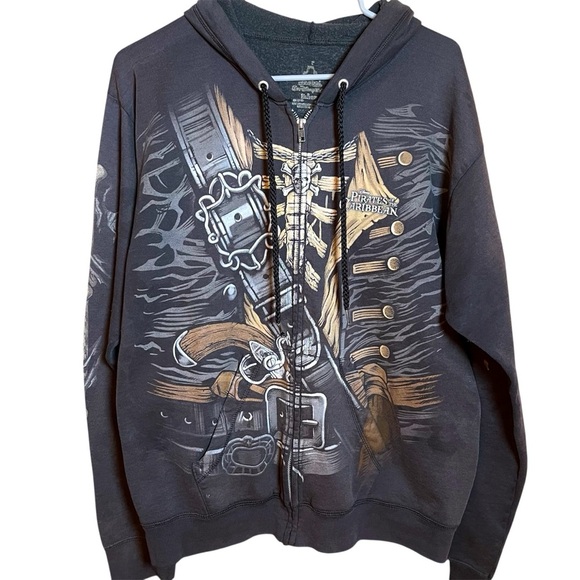 Pirates of the Caribbean Sweatshirt Mens M Full Zip Skeleton Bones Disney Parks - Picture 1 of 10